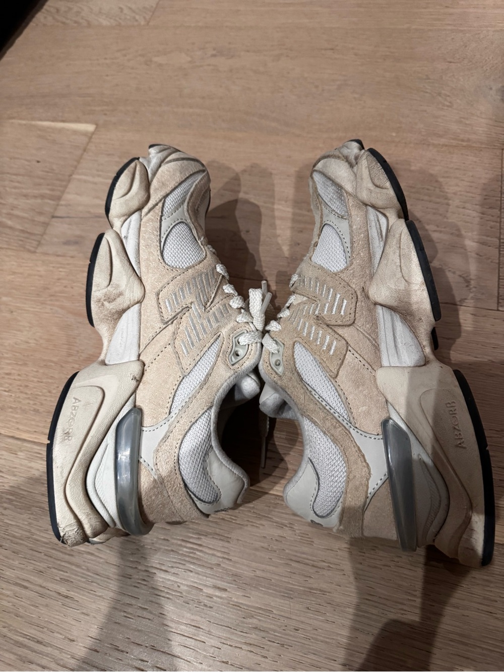 New Balance Beige and White Women's Suede-Trim Sneakers